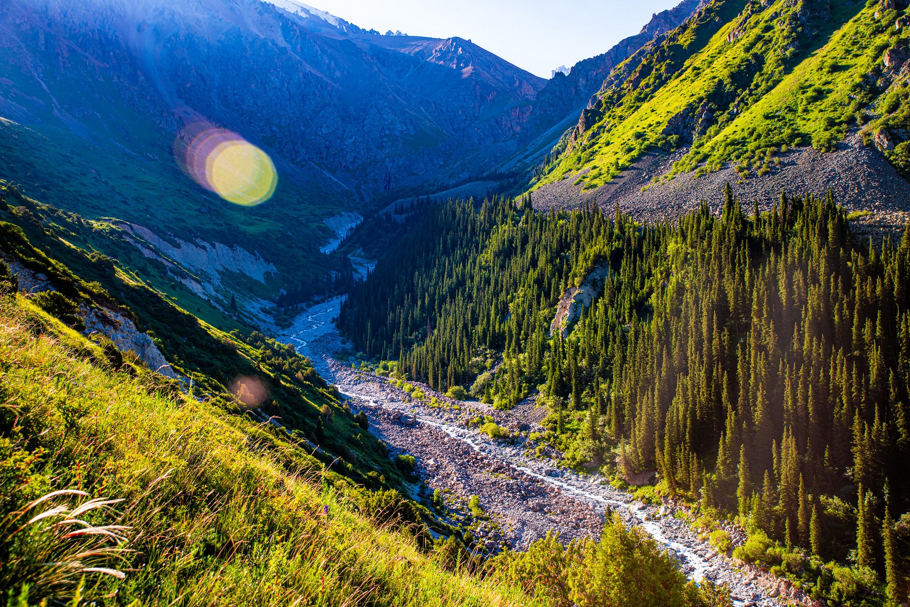 Horse riding in the mountains of Kyrgyzstan with breathtaking alpine scenery